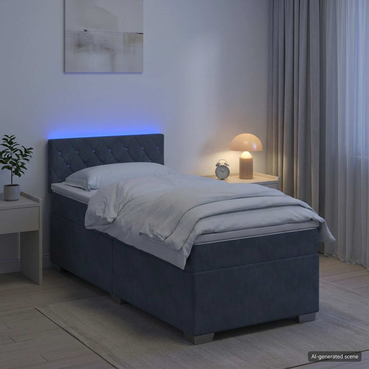 Box Spring Seng med Madras og LED Mørkegrå 100 x 200 cm Velour