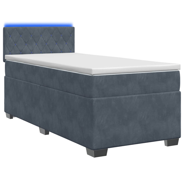 Box Spring Seng med Madras og LED Mørkegrå 80 x 200 cm Velour