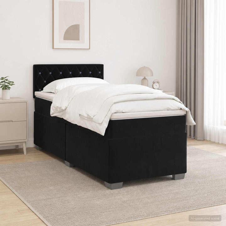 Box Spring Seng med Madras og LED Sort 90 x 200 cm Velour
