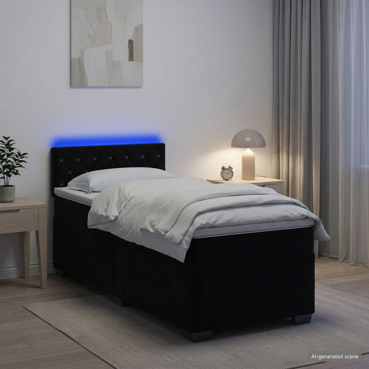 Box Spring Seng med Madras og LED Sort 100 x 200 cm Velour