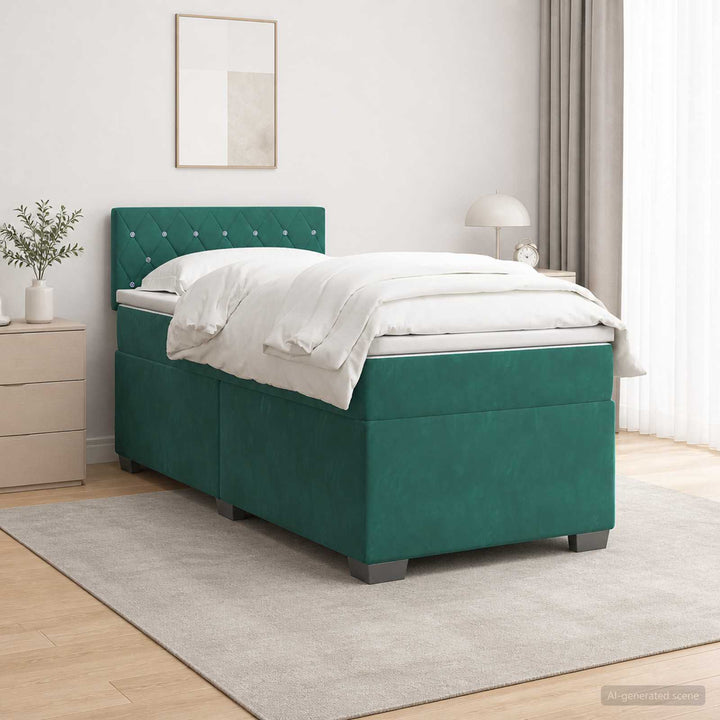 Box Spring Seng med Madras og LED Mørkegrøn 100 x 200 cm Velour
