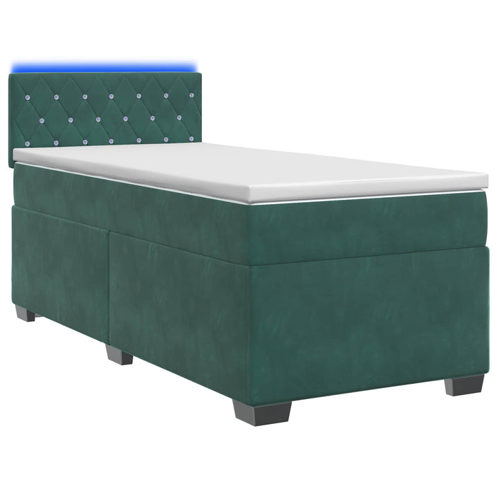 Box Spring Seng med Madras og LED Mørkegrøn 80 x 200 cm Velour