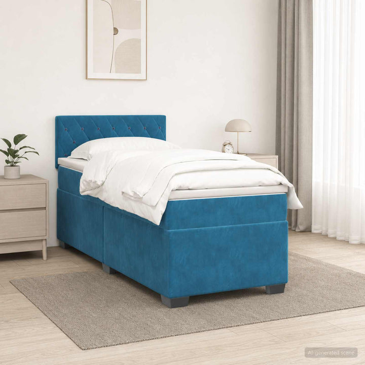 Box Spring Seng med Madras og LED Blå 90 x 200 cm Velour