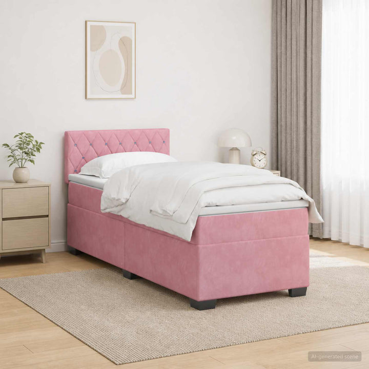 Box Spring Seng med Madras og LED Lyserød 80 x 200 cm Velour
