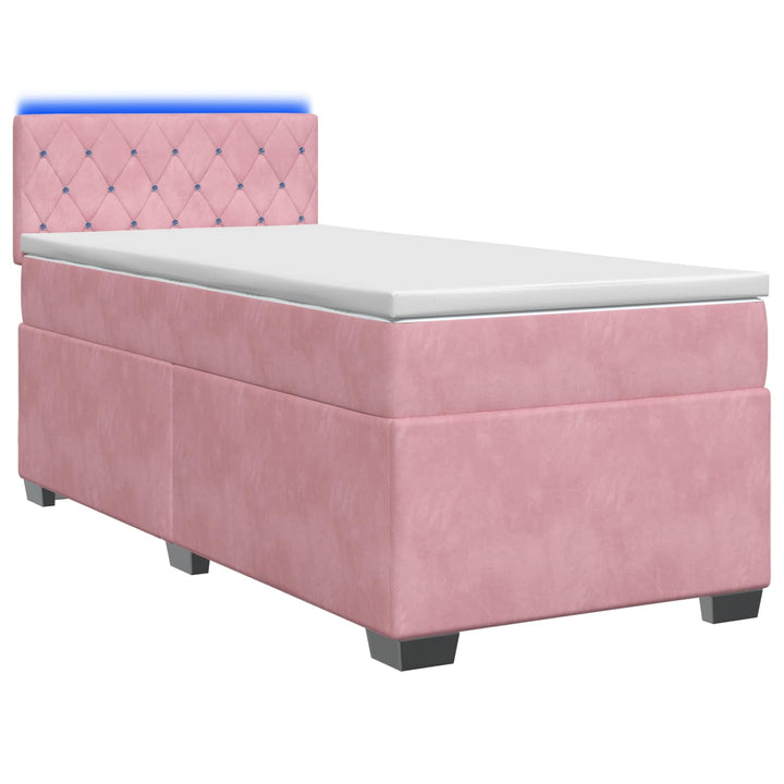 Box Spring Seng med Madras og LED Lyserød 80 x 200 cm Velour