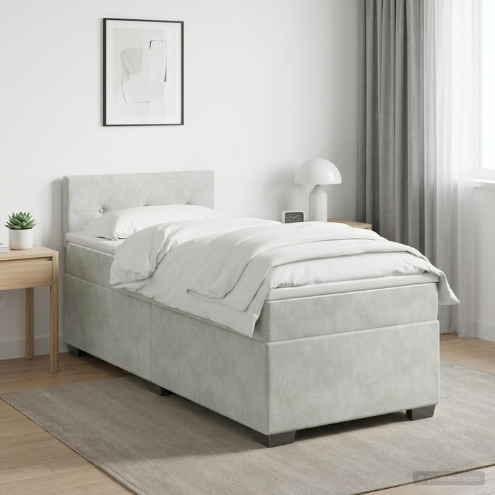 Box Spring Seng med Madras og LED Lysegrå 100 x 200 cm Velour