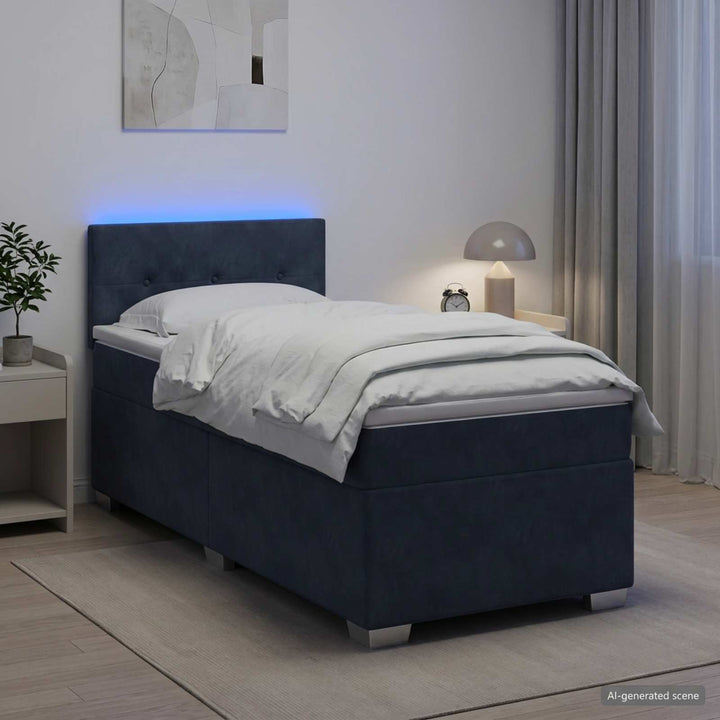 Box Spring Seng med Madras og LED Mørkegrå 100 x 200 cm Velour