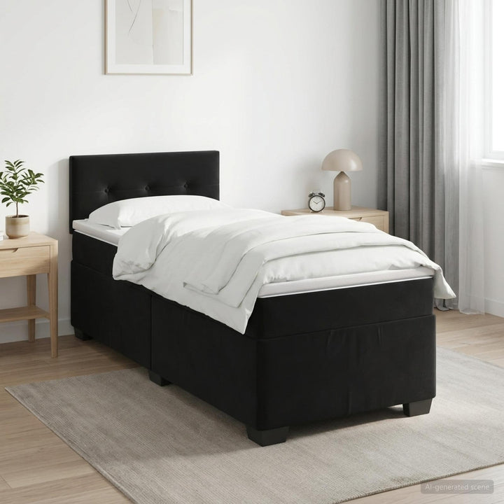 Box Spring Seng med Madras og LED Sort 90 x 200 cm Velour