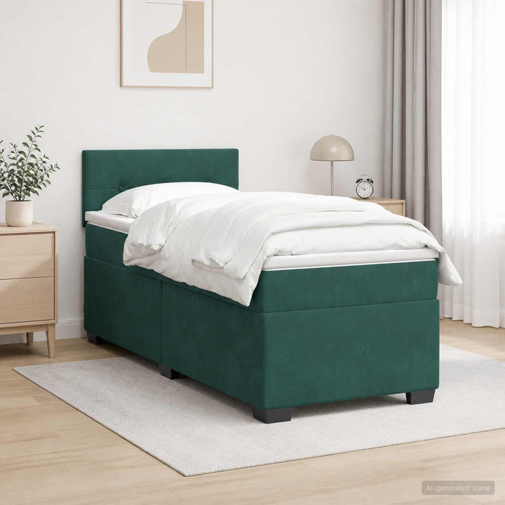 Box Spring Seng med Madras og LED Mørkegrøn 90 x 200 cm Velour