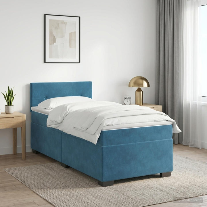 Box Spring Seng med Madras og LED Blå 100 x 200 cm Velour
