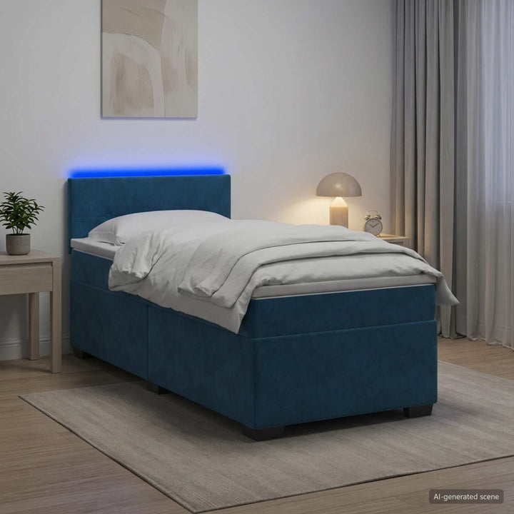 Box Spring Seng med Madras og LED Blå 80 x 200 cm Velour