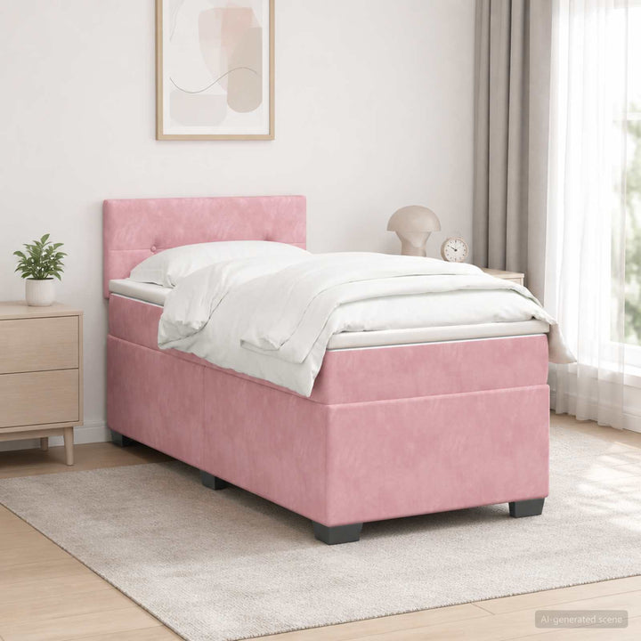 Box Spring Seng med Madras og LED Lyserød 90 x 200 cm Velour