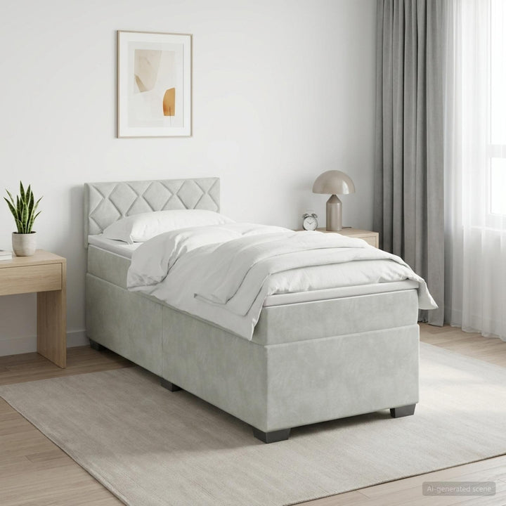 Box Spring Seng med Madras og LED Lysegrå 100 x 200 cm Velour