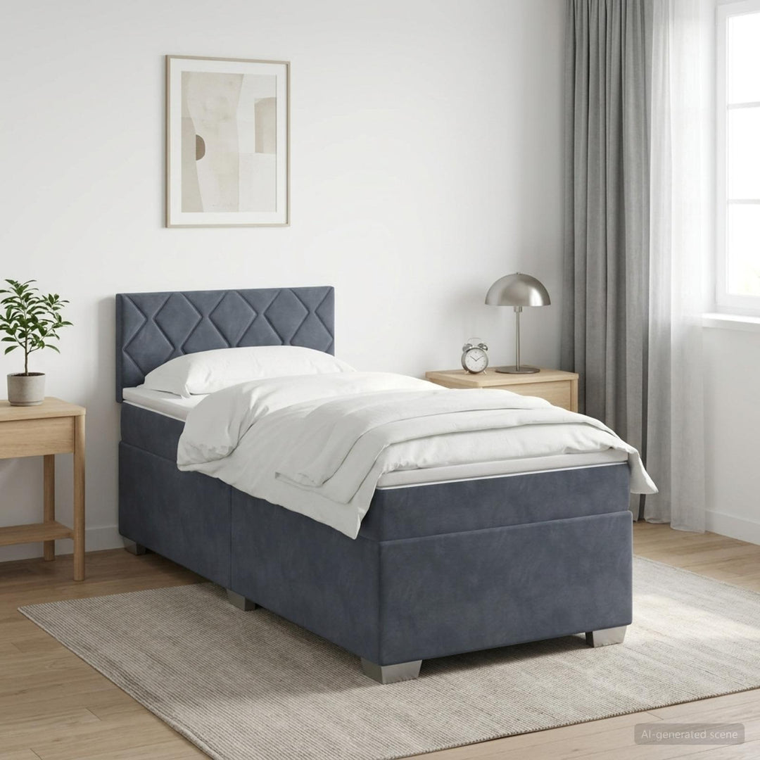 Box Spring Seng med Madras og LED Mørkegrå 100 x 200 cm Velour