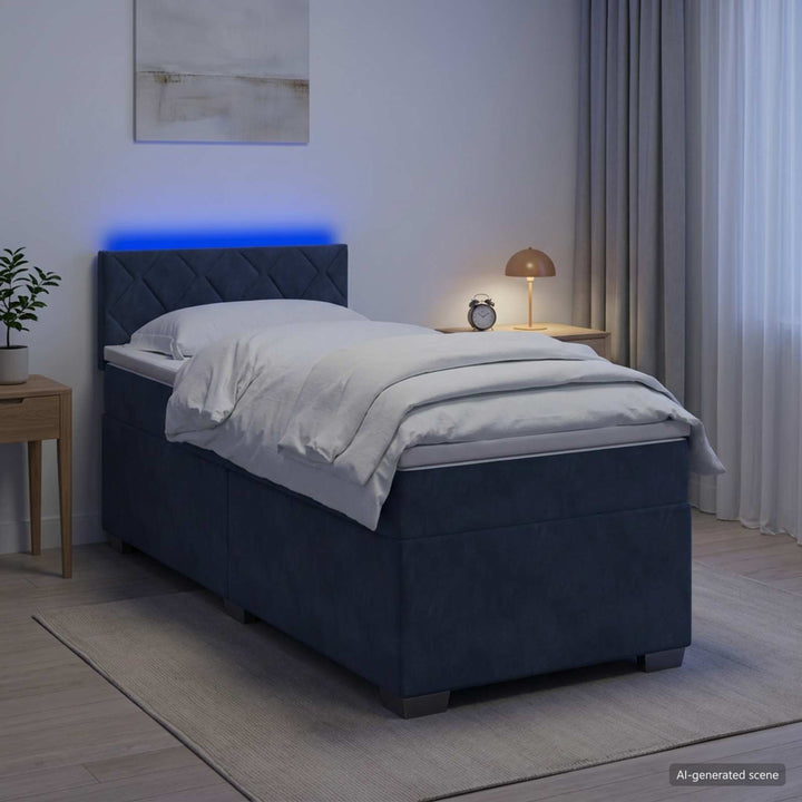 Box Spring Seng med Madras og LED Mørkegrå Enkelt Velour
