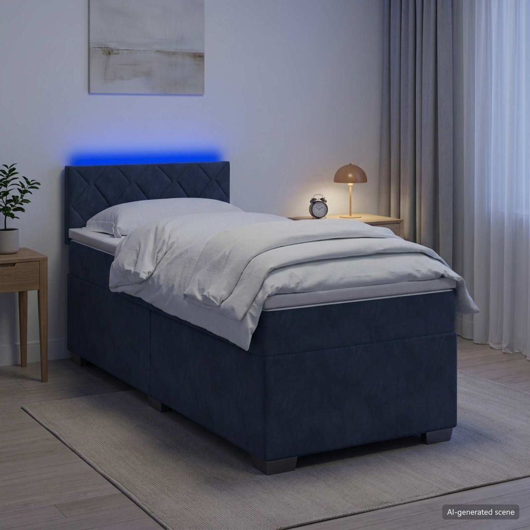 Box Spring Seng med Madras og LED Mørkegrå 90 x 200 cm Velour