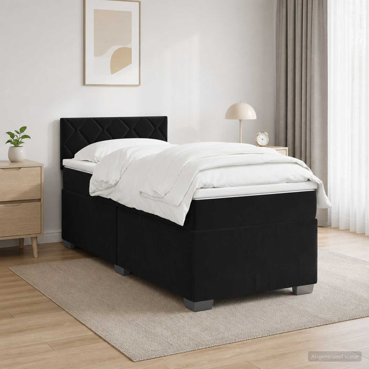 Box Spring Seng med Madras og LED Sort 100 x 200 cm Velour