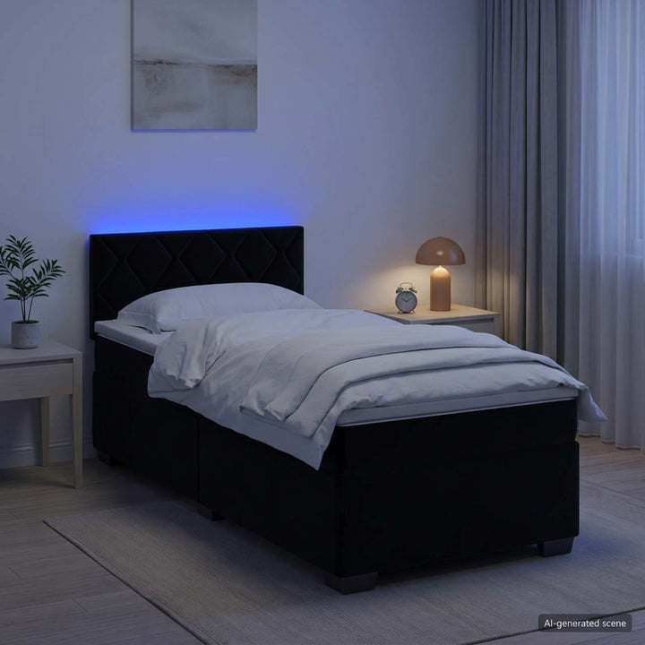 Box Spring Seng med Madras og LED Sort 100 x 200 cm Velour