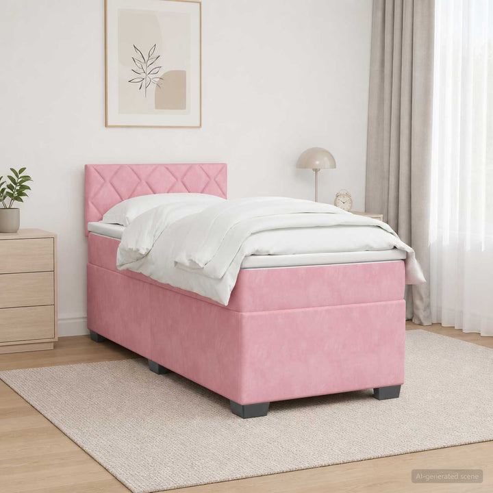 Box Spring Seng med Madras og LED Lyserød 80 x 200 cm Velour
