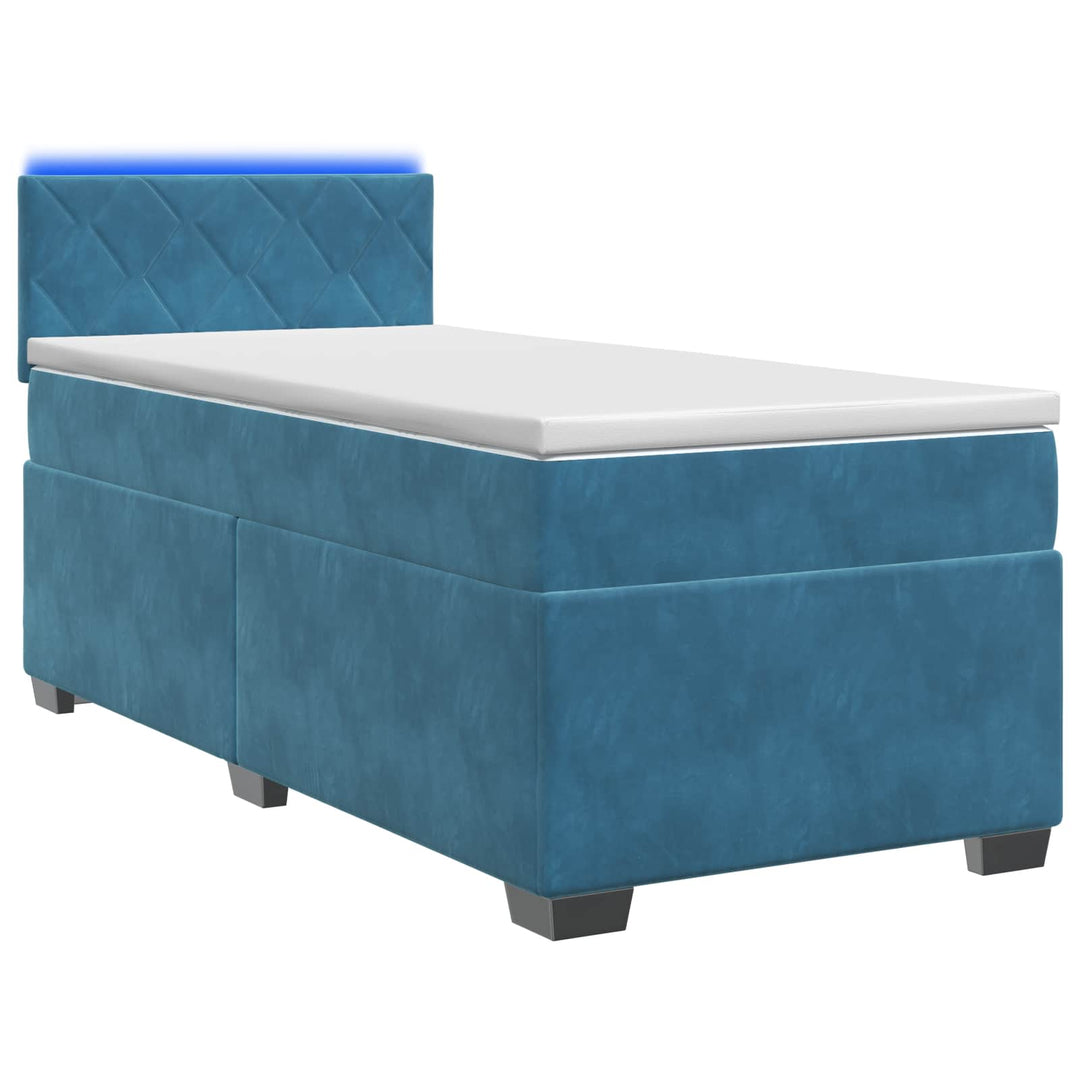 Box Spring Seng med Madras og LED Blå 90 x 190 cm Velour