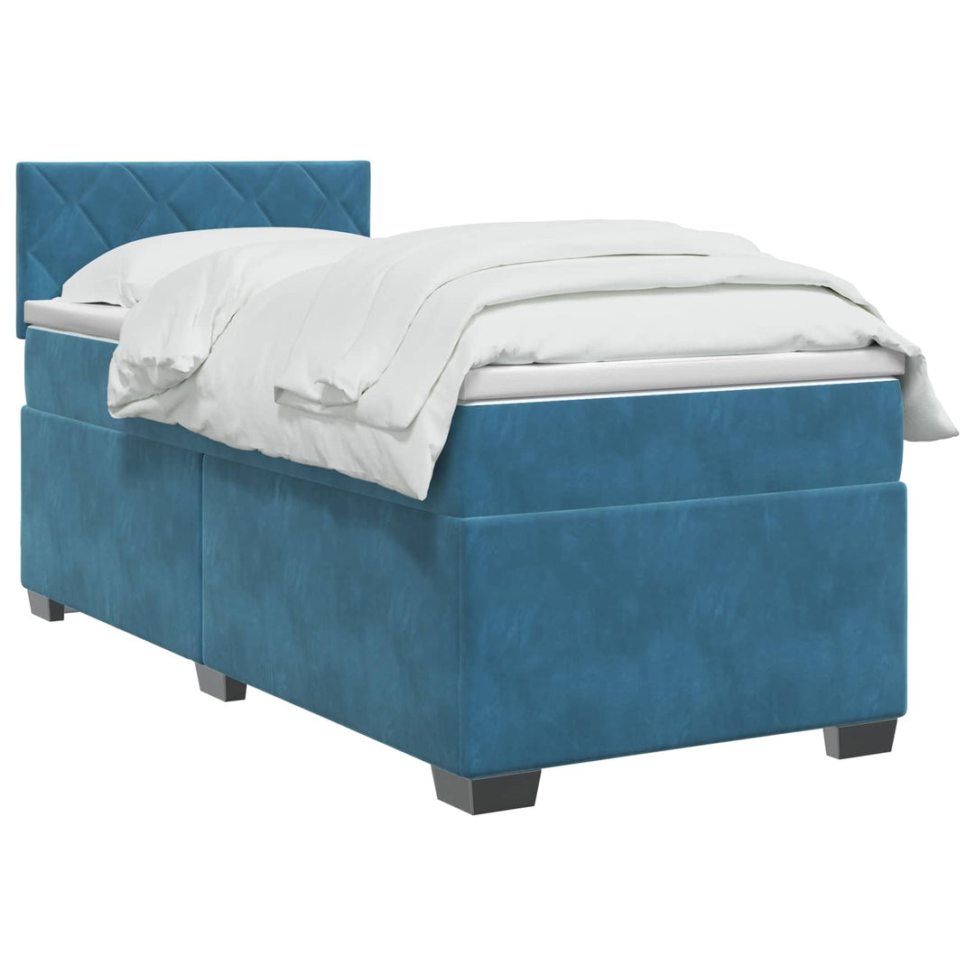 Box Spring Seng med Madras og LED Blå 90 x 190 cm Velour