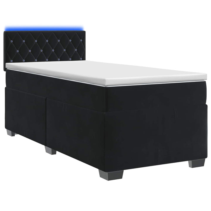 Box Spring Seng med Madras og LED Sort 90 x 200 cm Velour