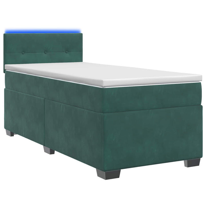 Box Spring Seng med Madras og LED Mørkegrøn 90 x 200 cm Velour