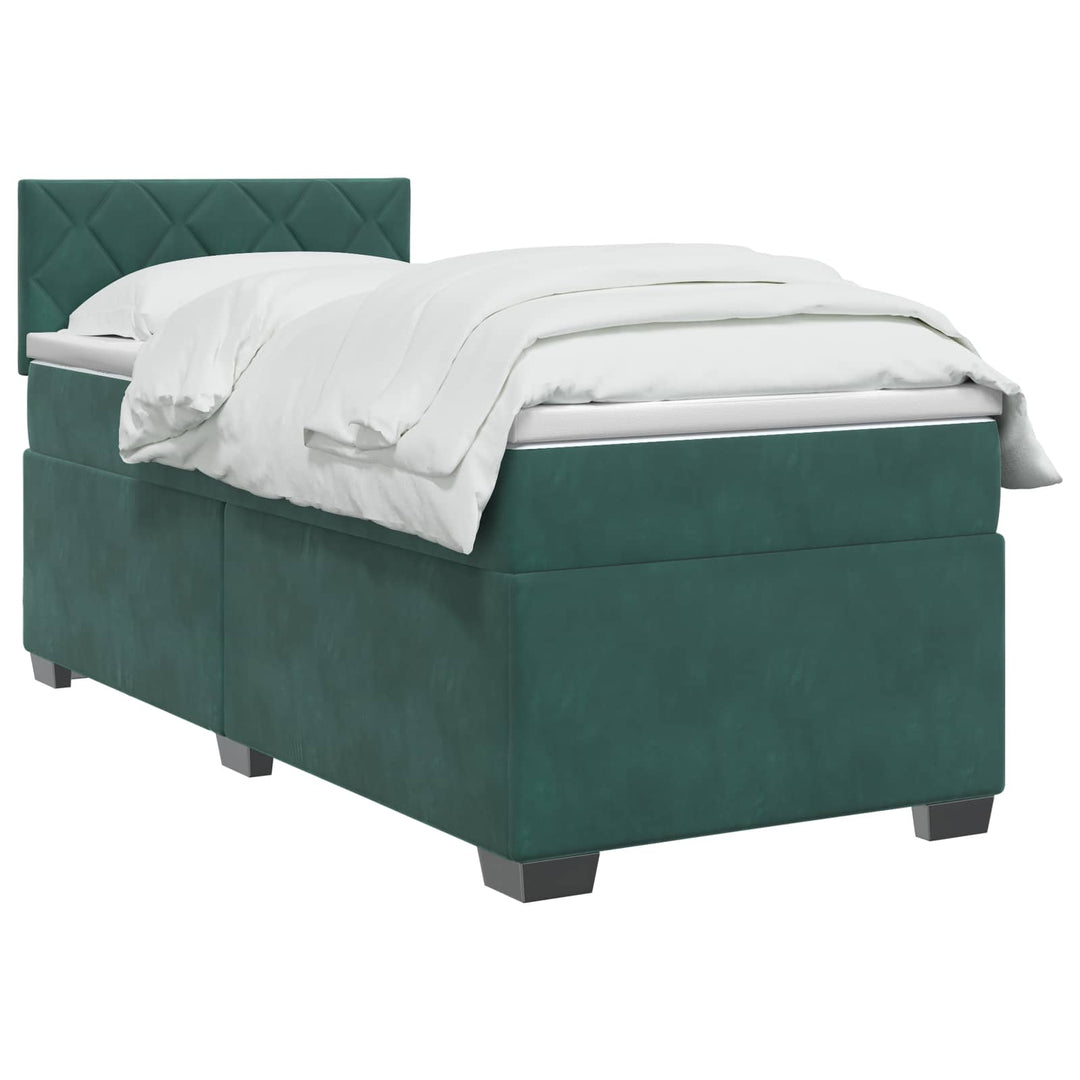 Box Spring Seng med Madras og LED Mørkegrøn 90 x 200 cm Velour