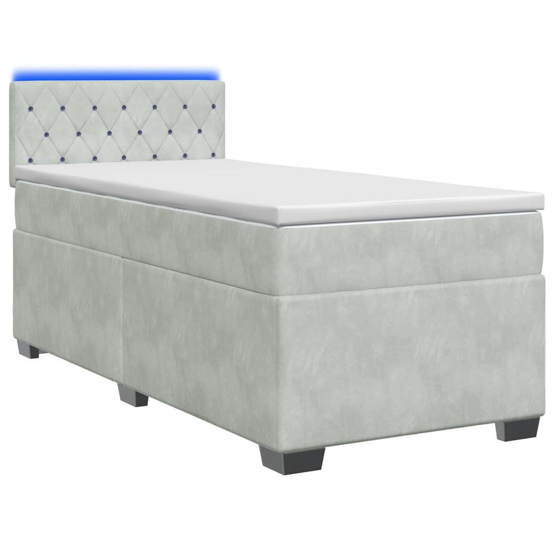 Box Spring Seng med Madras og LED Lysegrå 100 x 200 cm Velour