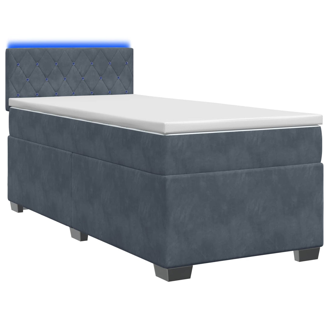 Box Spring Seng med Madras og LED Mørkegrå 100 x 200 cm Velour
