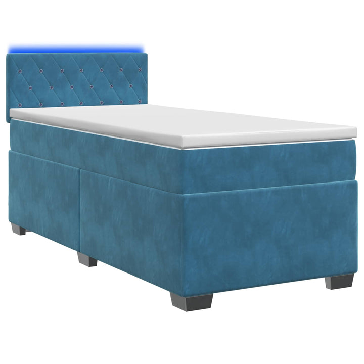 Box Spring Seng med Madras og LED Blå 100 x 200 cm Velour