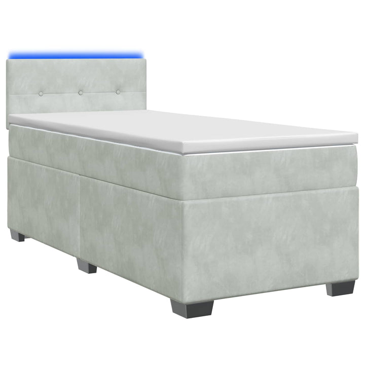 Box Spring Seng med Madras og LED Lysegrå 100 x 200 cm Velour