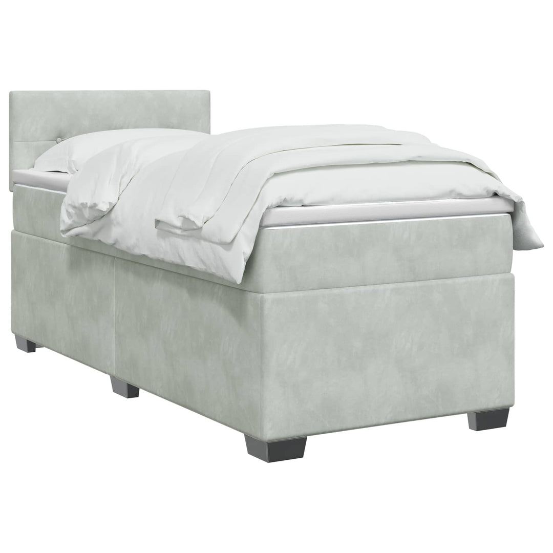 Box Spring Seng med Madras og LED Lysegrå 100 x 200 cm Velour