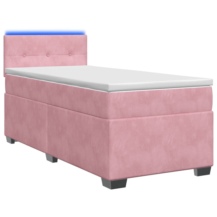 Box Spring Seng med Madras og LED Lyserød 100 x 200 cm Velour