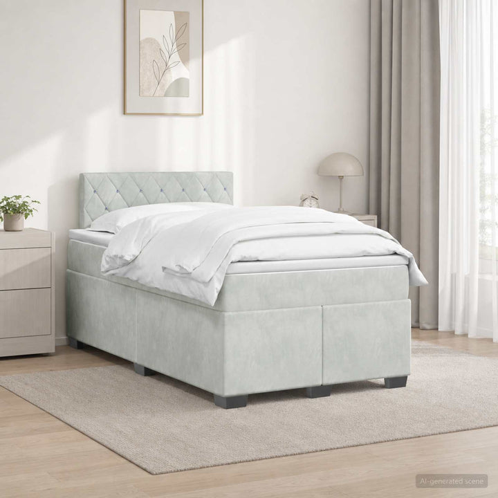 Box Spring Seng med Madras og LED Lysegrå 120 x 190 cm Velour