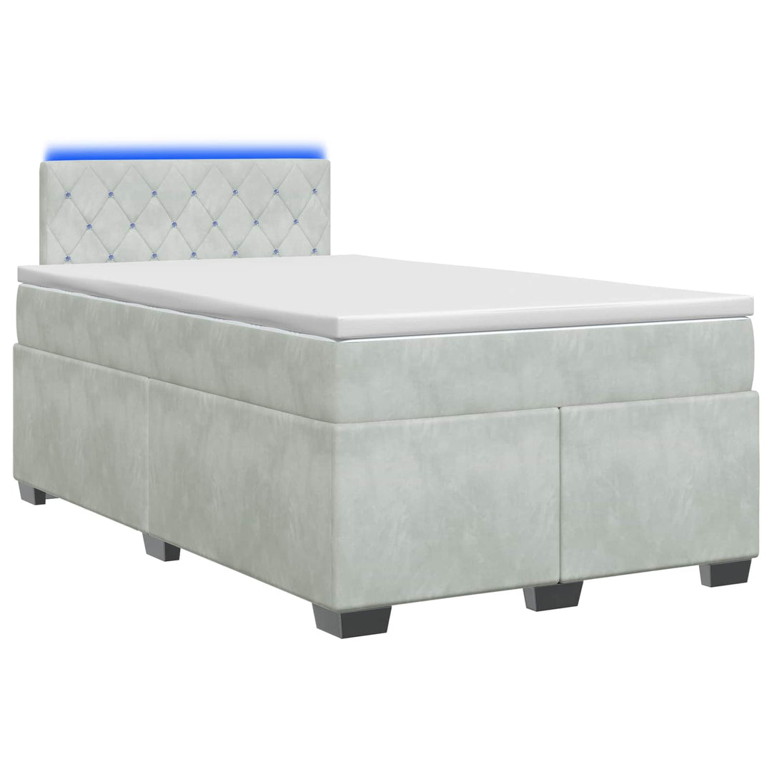 Box Spring Seng med Madras og LED Lysegrå 120 x 190 cm Velour