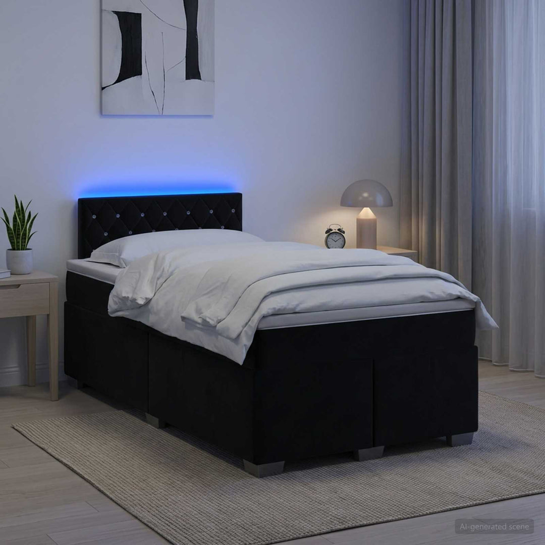 Box Spring Seng med Madras og LED Sort 120 x 200 cm Velour