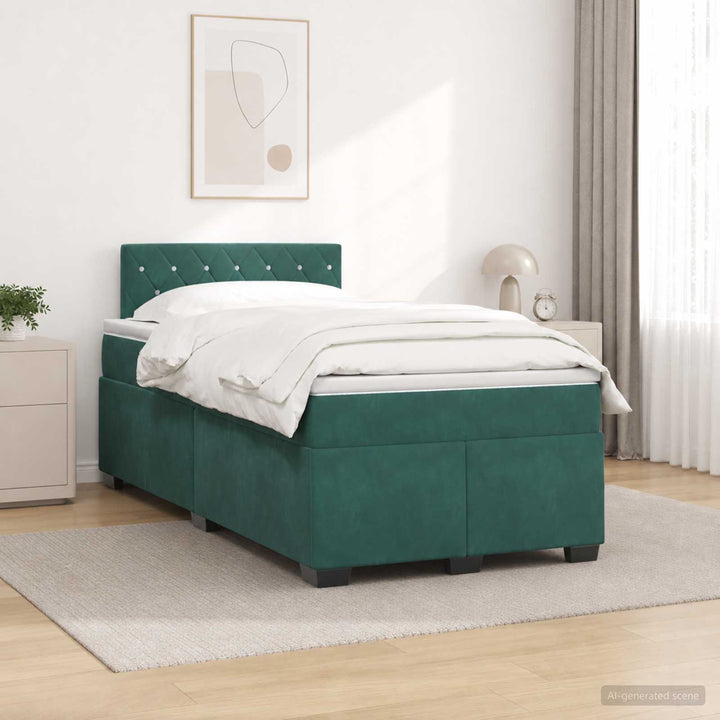 Box Spring Seng med Madras og LED Mørkegrøn 120 x 190 cm Velour