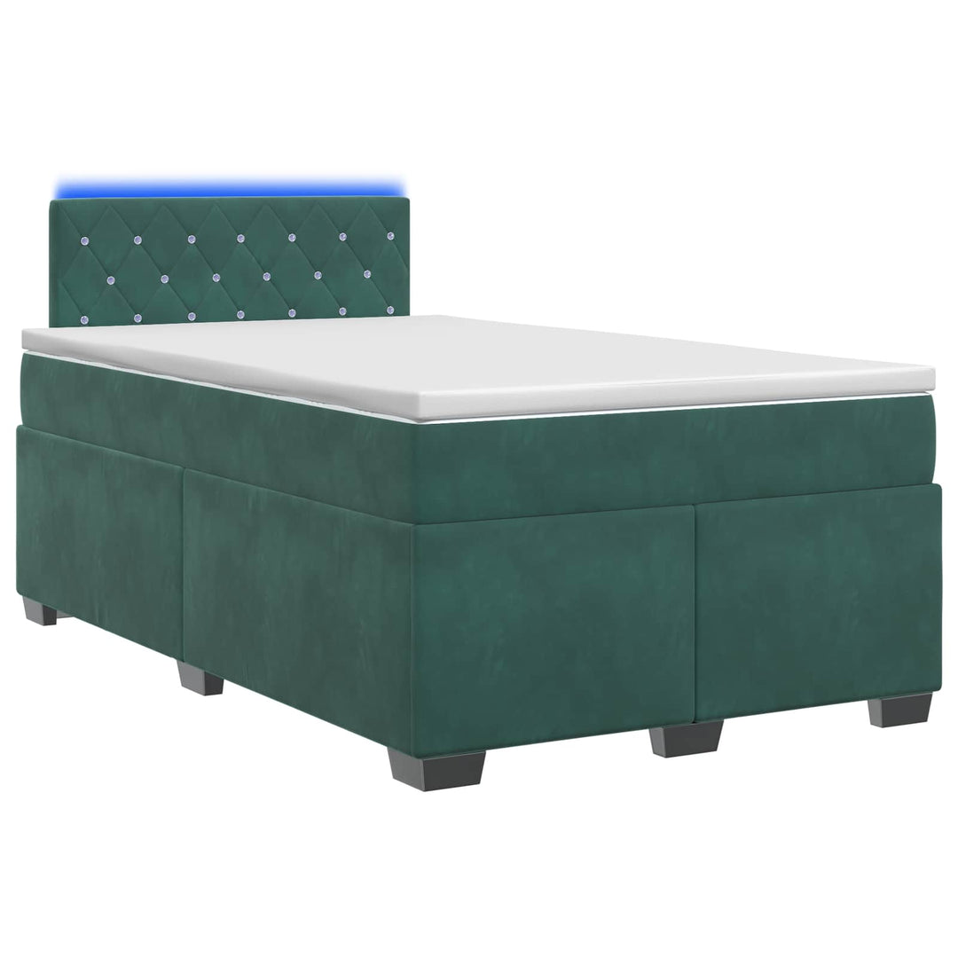 Box Spring Seng med Madras og LED Mørkegrøn 120 x 190 cm Velour