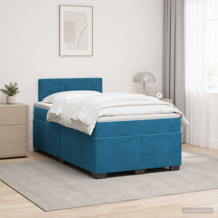 Box Spring Seng med Madras og LED Blå 120 x 190 cm Velour