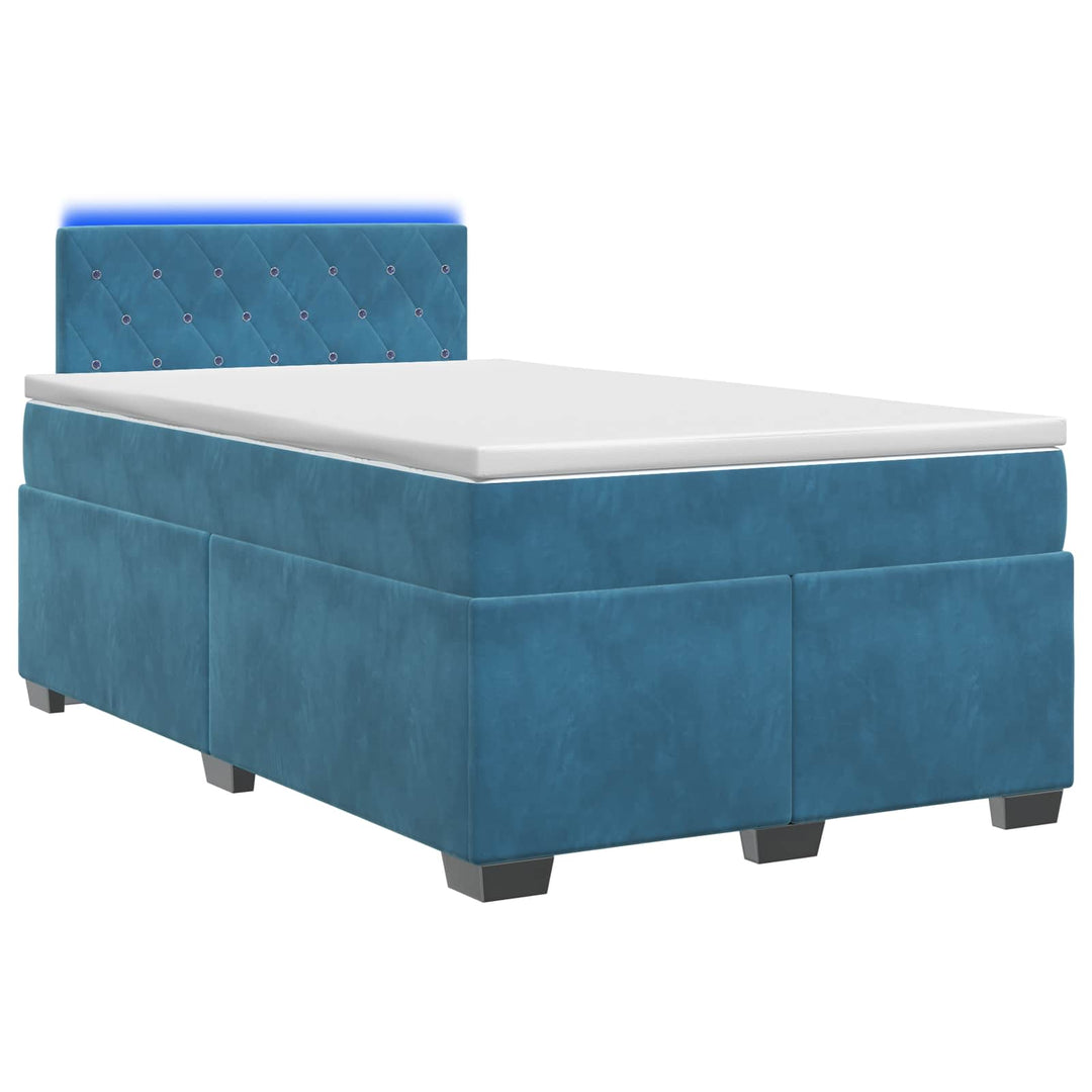 Box Spring Seng med Madras og LED Blå 120 x 190 cm Velour