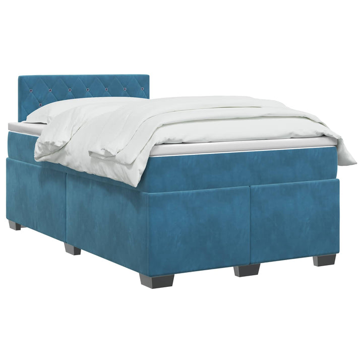 Box Spring Seng med Madras og LED Blå 120 x 190 cm Velour