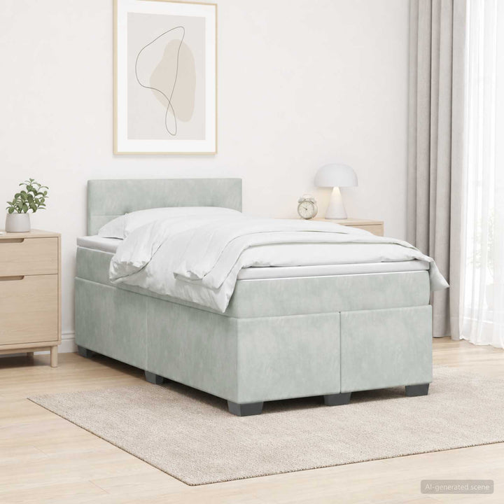 Box Spring Seng med Madras og LED Lysegrå 120 x 200 cm Velour