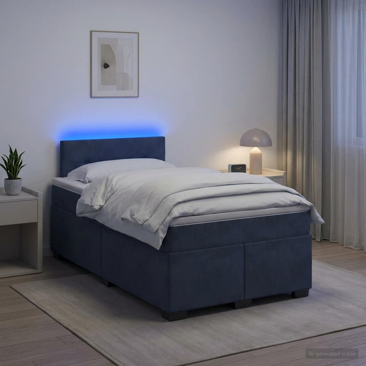 Box Spring Seng med Madras og LED Mørkegrå 120 x 190 cm Velour