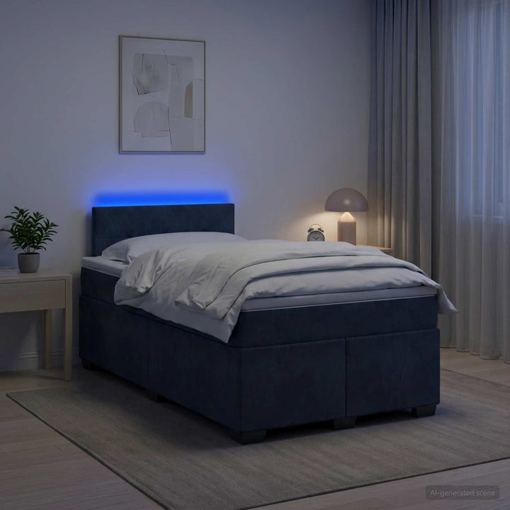 Box Spring Seng med Madras og LED Mørkegrå 120 x 200 cm Velour