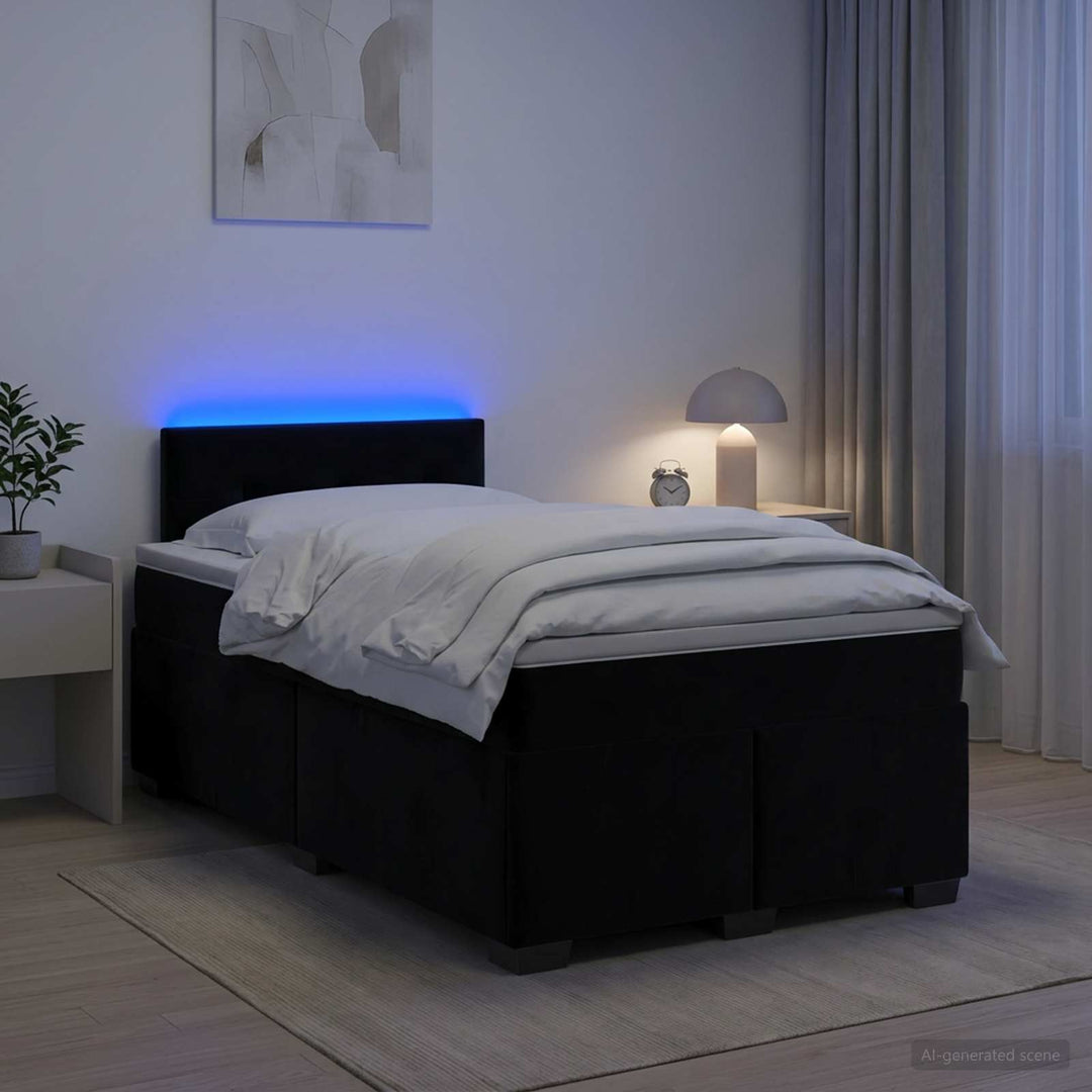 Box Spring Seng med Madras og LED Sort 120 x 190 cm Velour