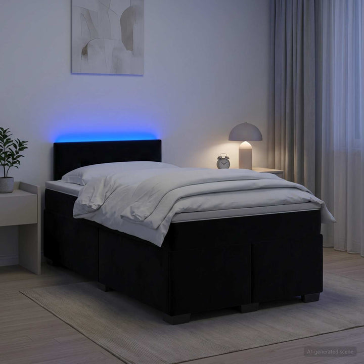 Box Spring Seng med Madras og LED Sort 120 x 190 cm Velour