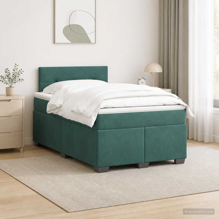 Box Spring Seng med Madras og LED Mørkegrøn 120 x 190 cm Velour
