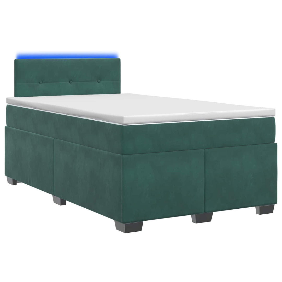 Box Spring Seng med Madras og LED Mørkegrøn 120 x 190 cm Velour