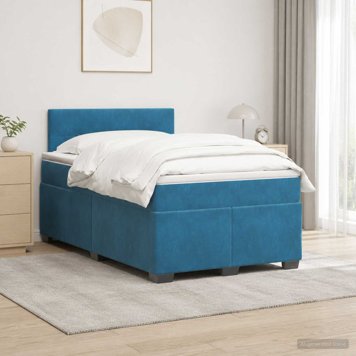 Box Spring Seng med Madras og LED Blå 120 x 190 cm Velour